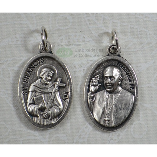 SAINT FRANCIS , POPE FRANCIS Medal Pendant SILVER TONE, 22 x 15mm, MADE IN ITALY
