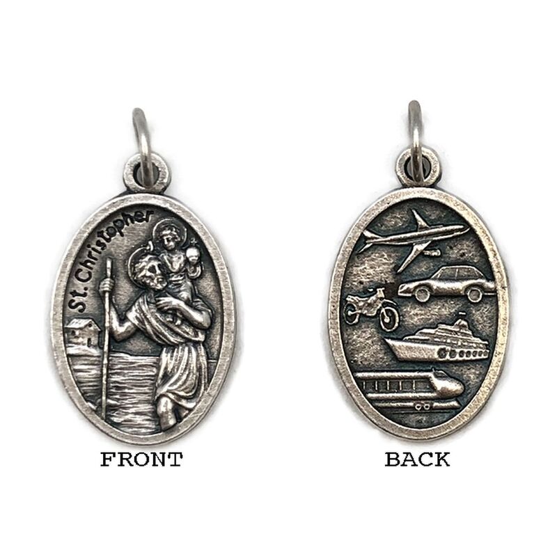 SAINT CHRISTOPHER Travel Medal Pendant, SILVER TONE, 22mm X 15mm, MADE IN ITALY