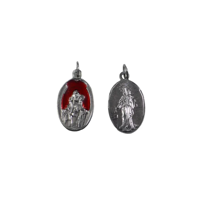 SCAPULAR Red Medal Pendant, SILVER TONE, 22mm X 15mm, MADE IN ITALY