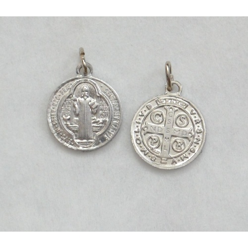 Saint Benedict Monogram Aluminium Silver Tone Medal Pendant 16mm