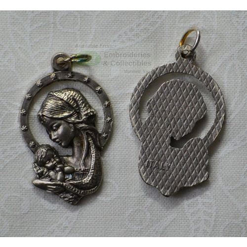 Mother And Child Medal Pendant, Silver Tone, 25 x 18mm Diameter, Made in Italy
