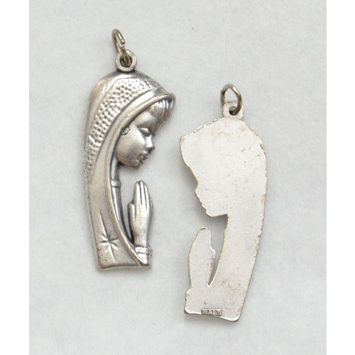 Madonna Prayer Pendant, 17 x 35mm Silver Oxide, Made In Italy Quality