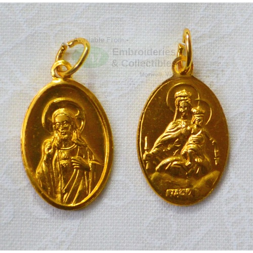 SCAPULAR Medal Pendant, Oval 22 x 15mm, Gold Tone Aluminium, Quality Made In Italy.