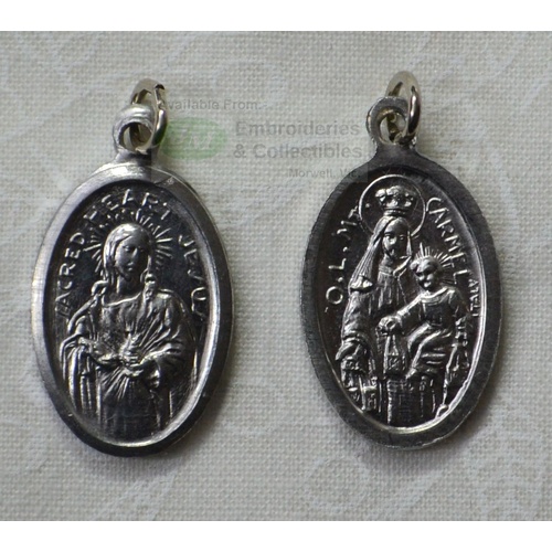 SCAPULAR Medal Pendant, Oval 22 x 15mm, Silver Tone Aluminium, Quality Made In Italy