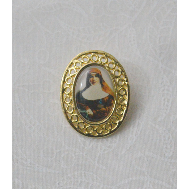 Mary MacKillop Broach Pin, Gold Tone with Mary MacKillop Picture Feature