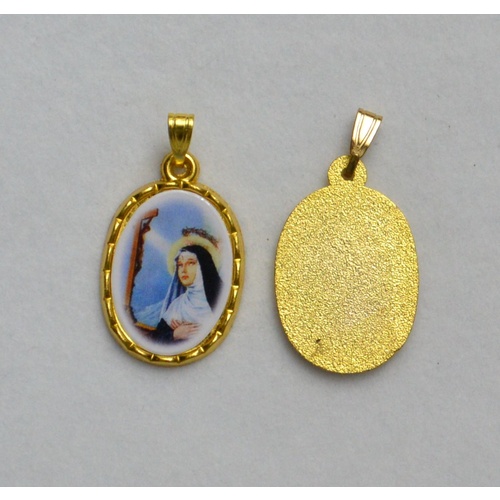 St Rita Picture Medal Pendant, 20mm x 15mm Gold Tone Border, Made In Italy Quality