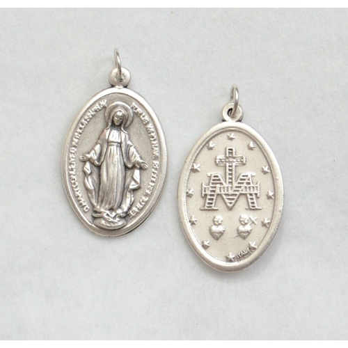 Large Miraculous Medal Pendant, 28 x 21mm Silver Oxide, Made In Italy Quality