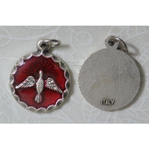 Red Enamelled Holy Spirit Medal Pendant 15mm Diameter, Made in Italy