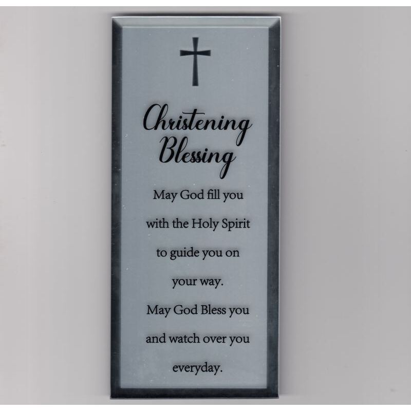 Christening Blessing Mirror Plaque, 80 x 180mm Standing