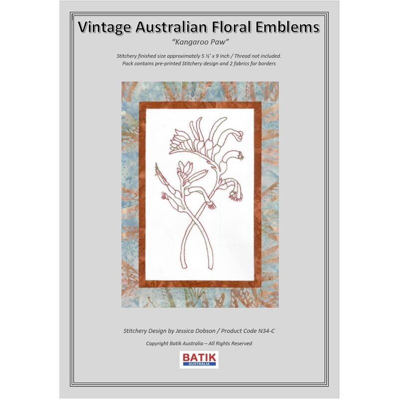 KANGEROO PAW Vintage Australian Floral Emblems Stitchery Kit N34C (Colour)