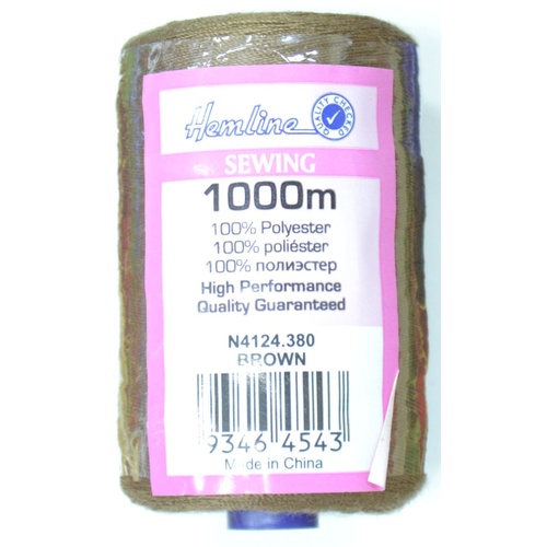 Hemline 100% Polyester Sewing & Overlocking Thread 1000m Spool, BROWN