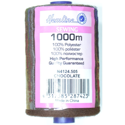 Hemline 100% Polyester Sewing & Overlocking Thread 1000m Spool, CHOCOLATE