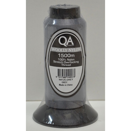 QA Woolly Nylon Thread 1500m, GREY, 100% Nylon Stretch Overlocking Thread