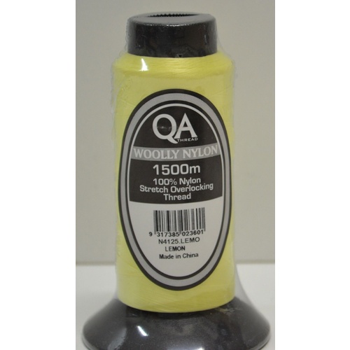 QA Woolly Nylon 1500m Cone, LEMON, 100% Nylon Stretch Overlocking Thread, Serger Thread