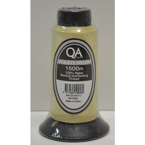 QA Woolly Nylon 1500m Cone, NATURAL, 100% Nylon Stretch Overlocking Thread, Serger Thread