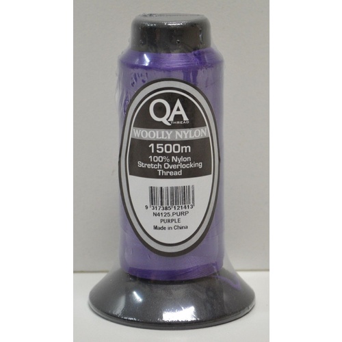 QA Woolly Nylon 1500m Cone, PURPLE, 100% Nylon Stretch Overlocking Thread, Serger Thread