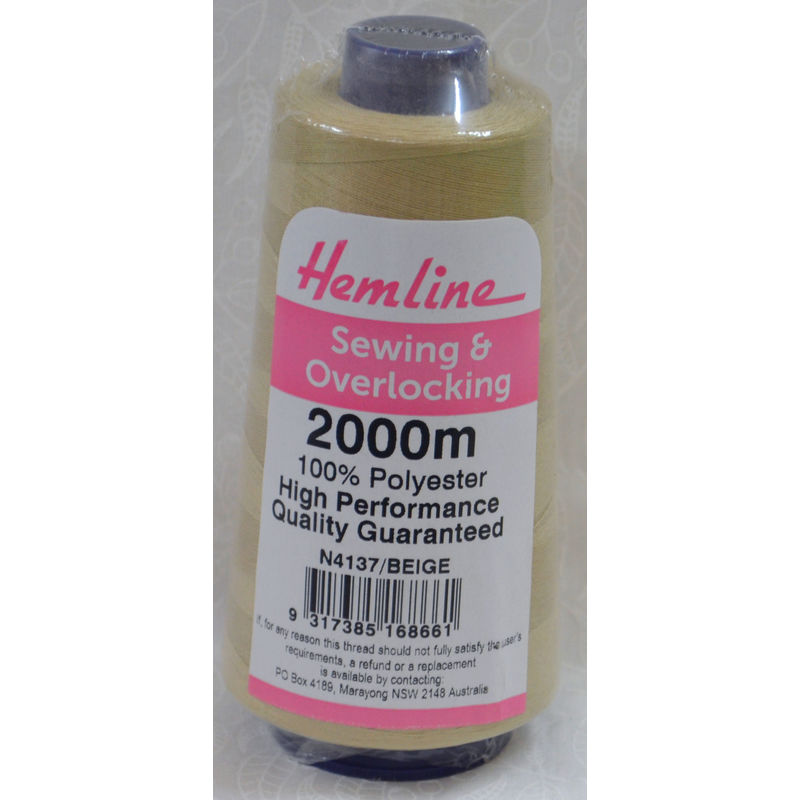 HEMLINE Overlocker & Sewing Thread 2000m, BEIGE, 100% Polyester