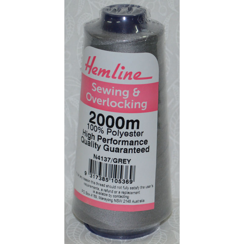 HEMLINE Overlocker & Sewing Thread 2000m Cone, GREY, 100% Polyester