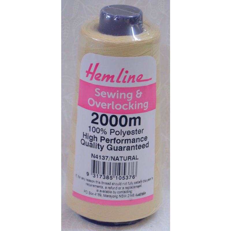 Thread 2000m, NATURAL, For Overlocker & Sewing 100% Polyester