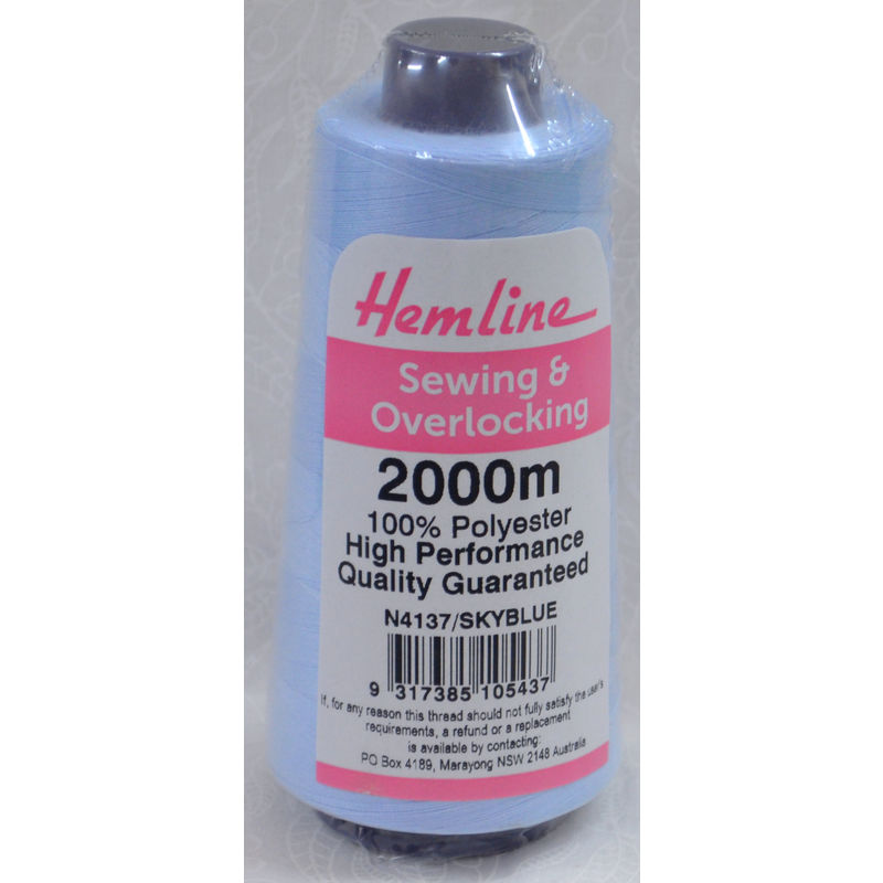 Hemline Overlocker & Sewing Thread 2000m, SKY BLUE, 100% Polyester