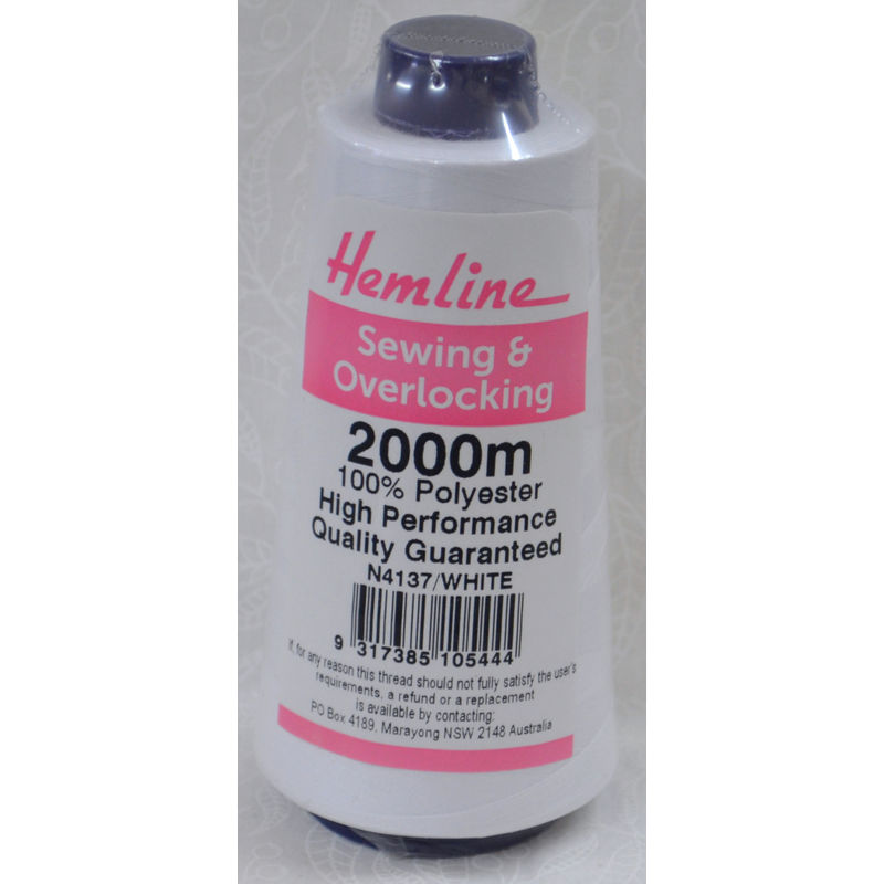 Hemline (QA) Overlocker & Sewing Thread 2000m, WHITE, 100% Polyester