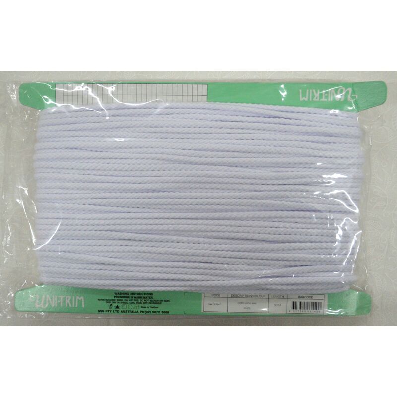 Uni-Trim Hood Cord, WHITE Per 50 Metre Card