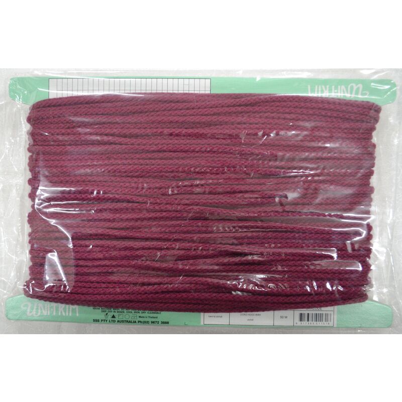 Uni-Trim Hood Cord, WINE Per 50 Metre Card