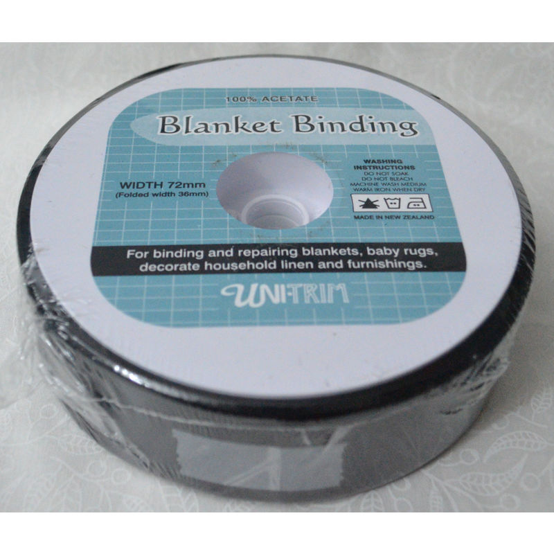 Uni-Trim Satin Blanket Binding, 72mm Wide, Colour BLACK, FULL 30m ROLL