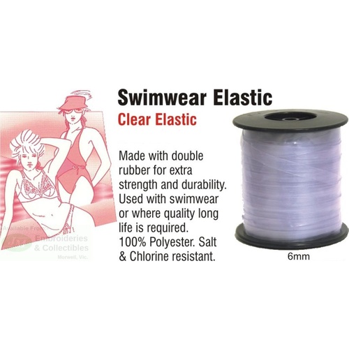 Uni-Trim Clear Elastic, 6mm x 100 Metre ROLL, Swimwear Elastic, Salt & Chlorine Resistant