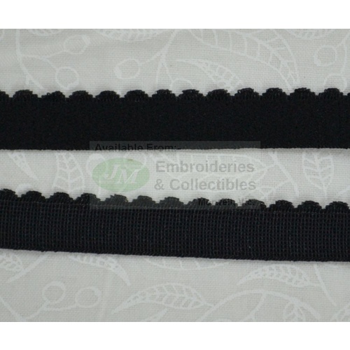 Uni-Trim Scalloped Elastic, 12mm Per Metre, BLACK