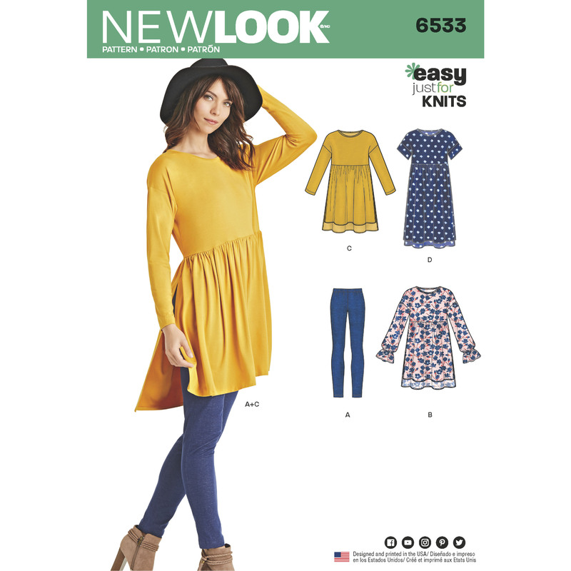New Look Pattern 6533 Misses' Babydoll Top with Leggings