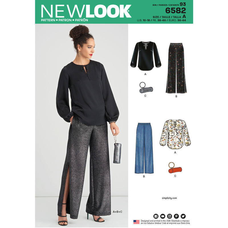 New Look Sewing Pattern 6582 Misses' Pants, Top and Clutch