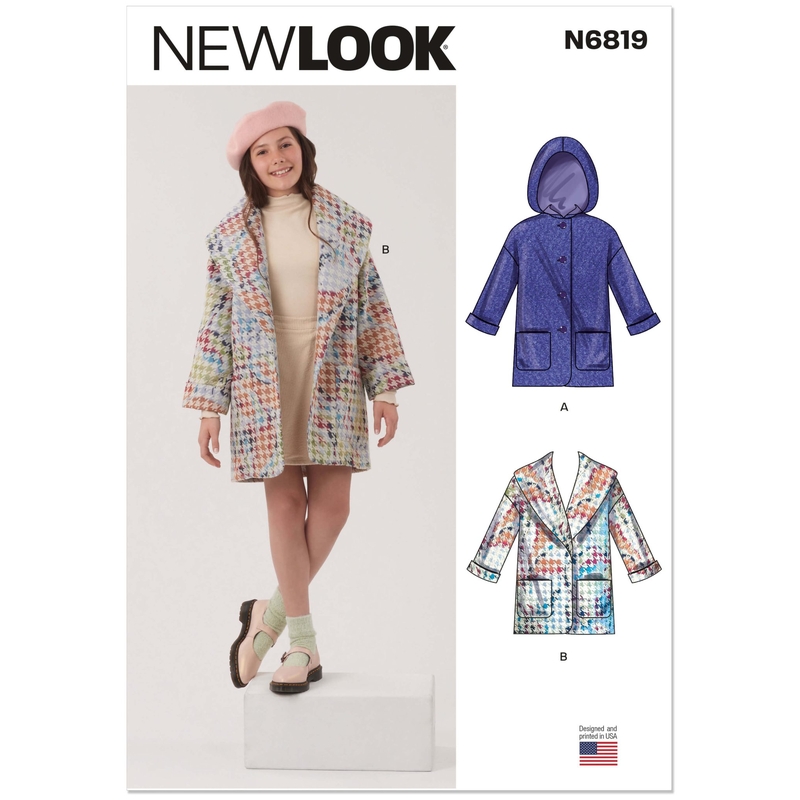 Girls’ Lined Coats Sizes 7-14, New Look Sewing Pattern 6819