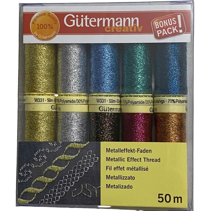 Gutermann Metallic Effect Thread 10 Pack, 50m Spools