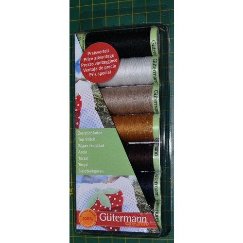 GUTERMANN, TOP STITCH Thread 7 x 30m Spool Pack, 7 Assorted Colours, VALUE
