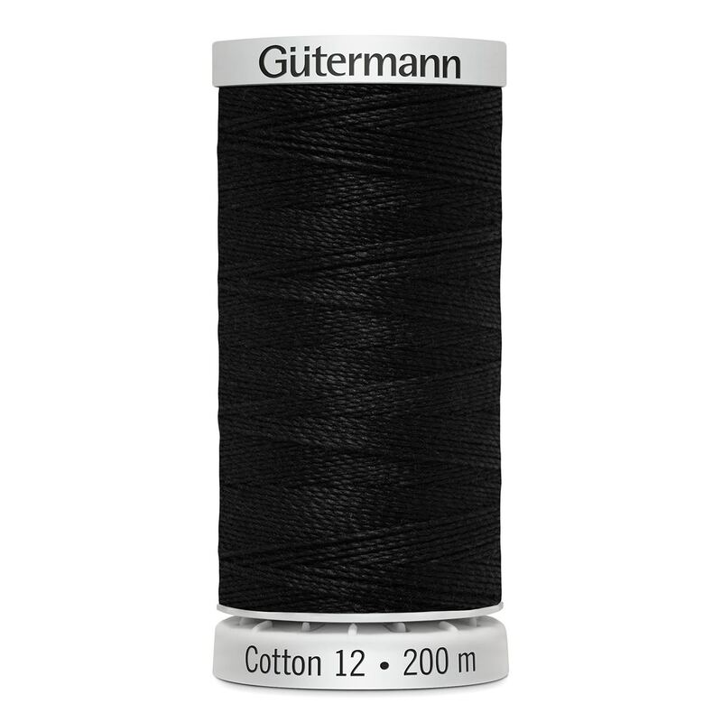 Gutermann Cotton 12 #1005 BLACK 200m Spool Embroidery & Quilting Thread