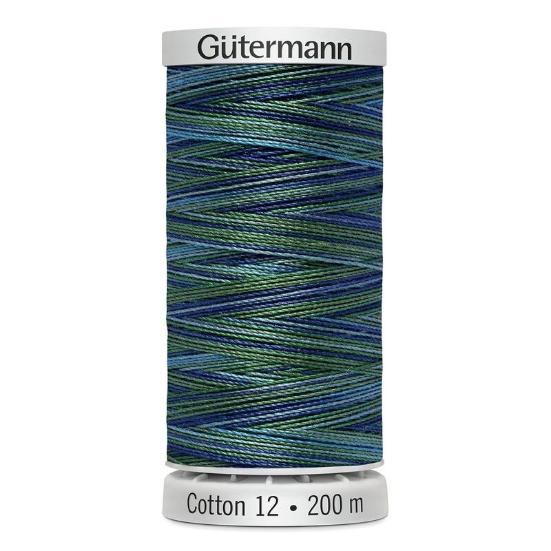 Gutermann Cotton 12 #4016 VARIEGATED BLUES 200m Spool Embroidery & Quilting Thread