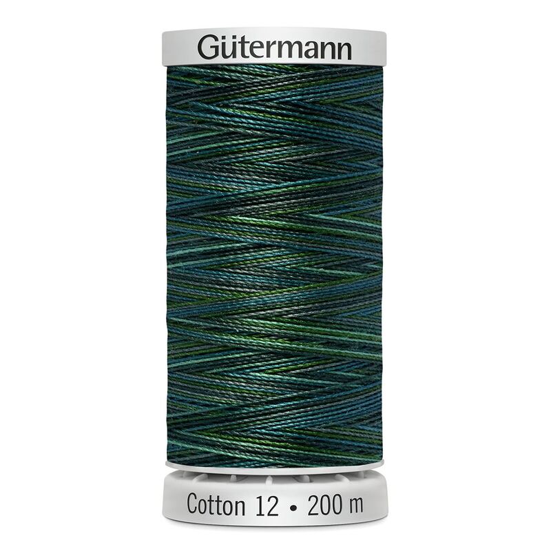 Gutermann Cotton 12 #4021 VARIEGATED BLUE GREENS 200m Spool