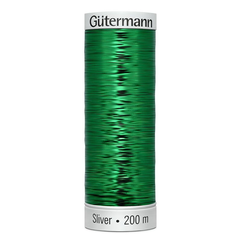 Gutermann Metallic Sliver Thread, Colour 8018 DARK GREEN, 200 Metre Spool (220yds)