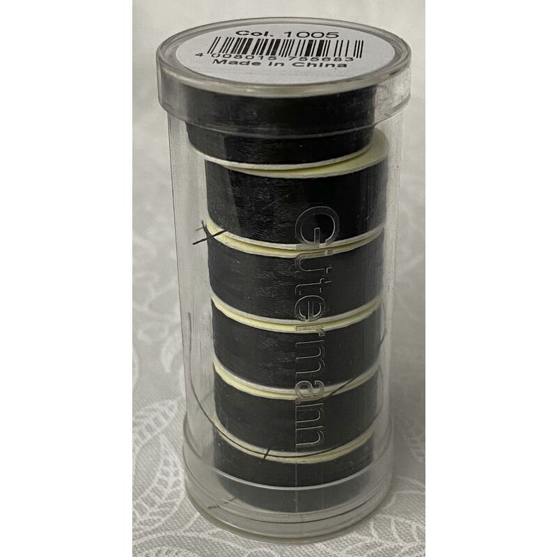 Gutermann Pre-Wound Bobbin Thread BLACK (1005) 120m Bobbins, 6 Pack, Art. 709867