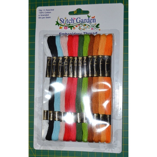 Generic Embroidery Thread, 100% Cotton, 6 Strand, 8m x 12 Skeins, Garden Mix