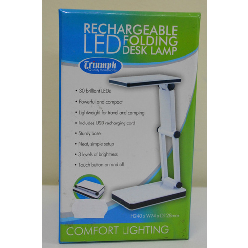 WHITE Triumph Rechargeable Folding Desk Lamp Table, Craft, Sewing, Hobby LED USB