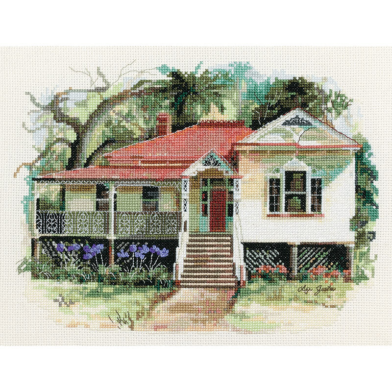 Olga Gostin OLD METAL ROOF HOUSE Cross Stitch Kit 22 x 17cm 16ct Aida, OG005