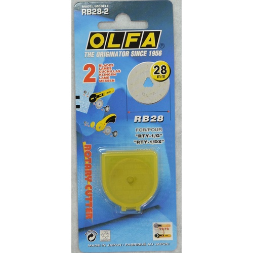 OLFA 28mm Rotary Cutter Blades 2 Pack, Suits RTY-1/G, RTY-1/DX