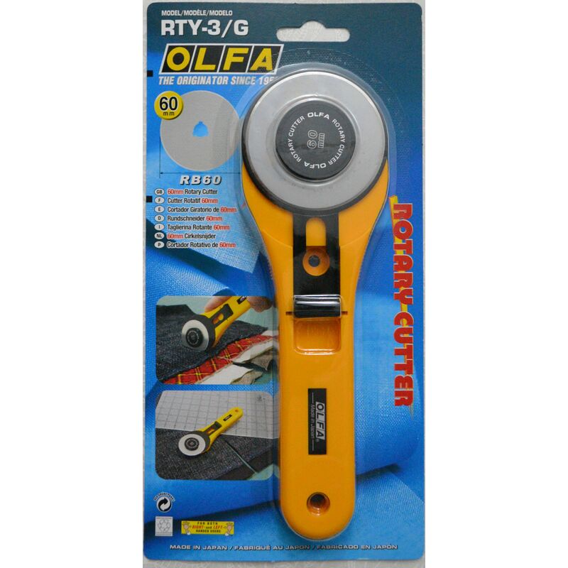 Olfa Rotary Cutter, 60mm Stainless Steel Blade, Model RTY-3/G