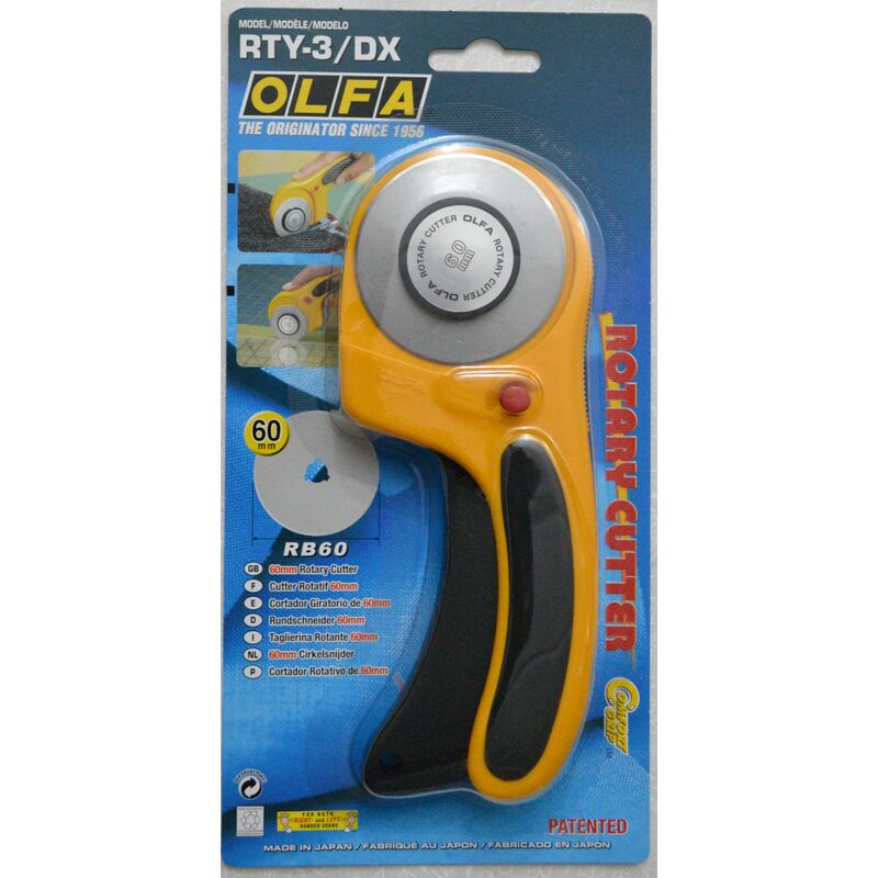 Olfa Rotary Ergonomic Cutter, 60mm Stainless Steel Blade, Model RTY-3/DX
