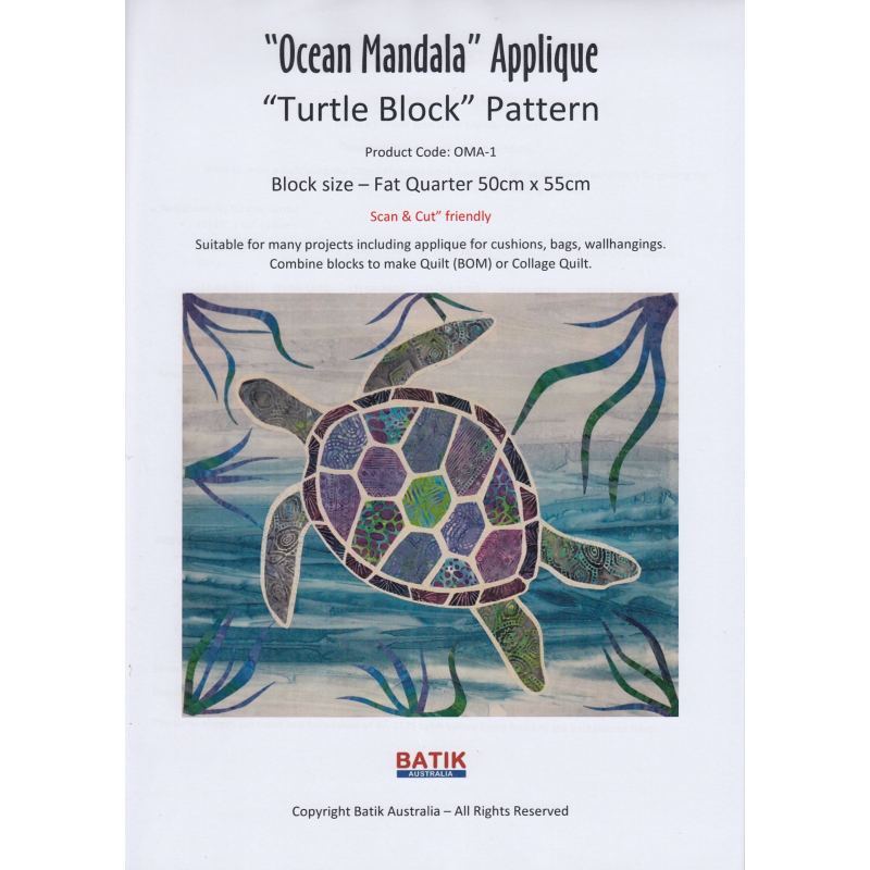 Batik Australia Applique Pattern, Ocean Mandala Turtle Block