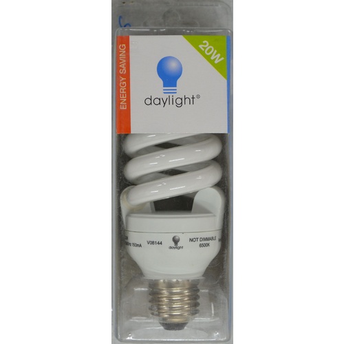 DAYLIGHT 20W SPIRAL GLOBE ES SCREW BULB, COOL DAYLIGHT , Energy Saving