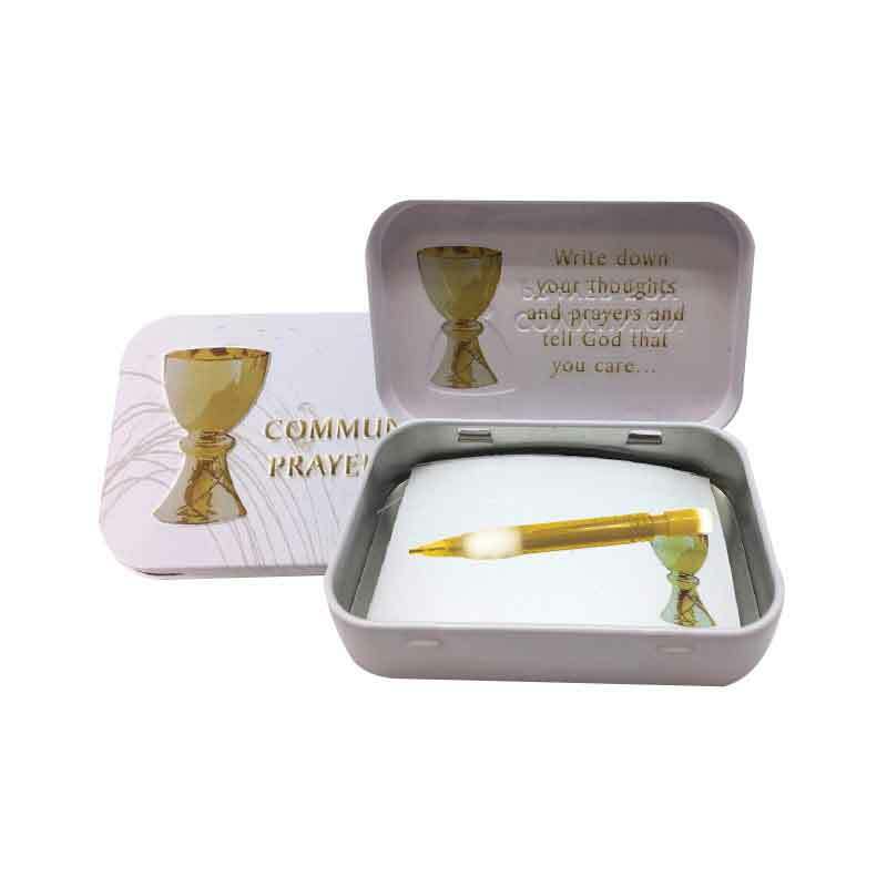 Communion Tin Prayer Box, 98 x 60mm, With Mini Pencil & Note Pad