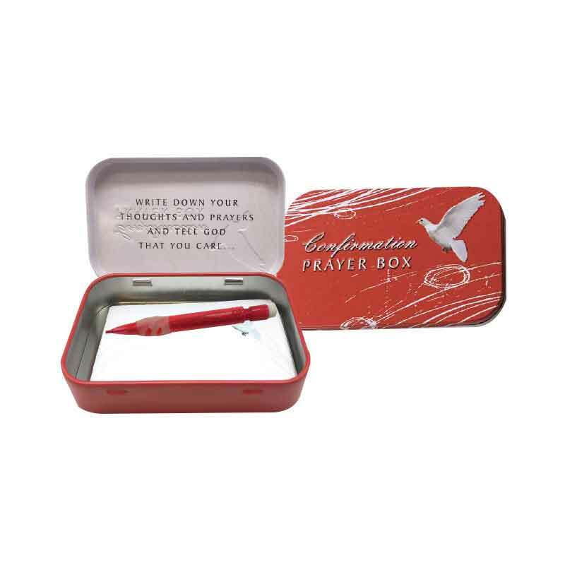 Confirmation Tin Prayer Box, 98 x 60mm, With Mini Pencil & Note Pad
